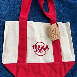 Trader Joe's Red and White Canvas Mini Tote Bag